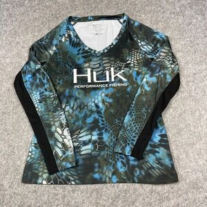 HUK Performance Fishing KRYPTEK NEPTUNE Shirt XL Blue Brown Scales Camo Outdoor
